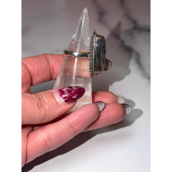 Large Tourmaline & Quartz Sterling Silver Ring: Size 7 - Picture 6 of 9